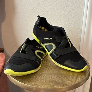 Coach Black and Yellow Slip-On Athletic Sneakers for Women